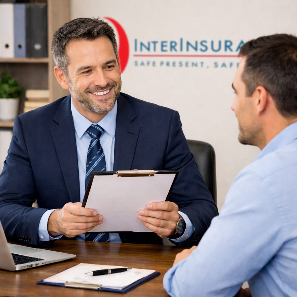 Ασφαλιστικός σύμβουλος σε συζήτηση με πελάτη σε γραφείο